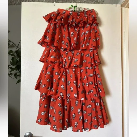 Rhode Romeo Red Tiered Floral Ruffle Skirt Size Small - Picture 3 of 6
